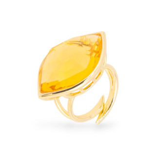 Anillo De Bronce Con Cristales CZ 20x28mm Tamaño Ajustable Amarillo Dorado