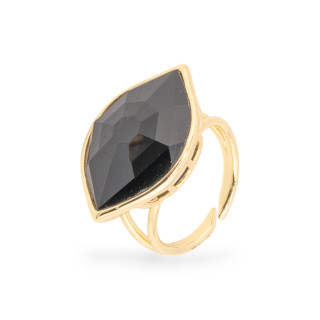 Bronzering mit CZ-Kristallen, 20 x 28 mm, verstellbare Größe, goldfarben, schwarz