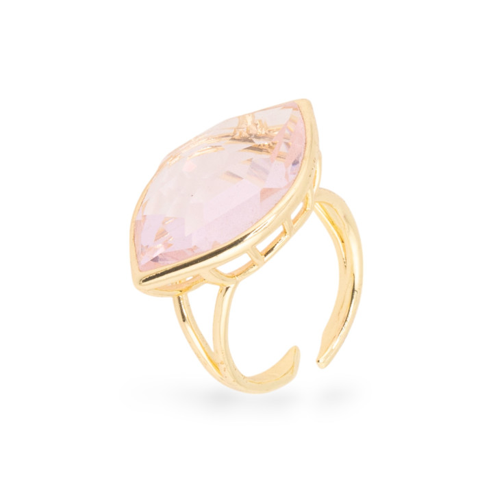 Anillo de Bronce con Cristales CZ 20x28mm Tamaño Ajustable Oro Rosa