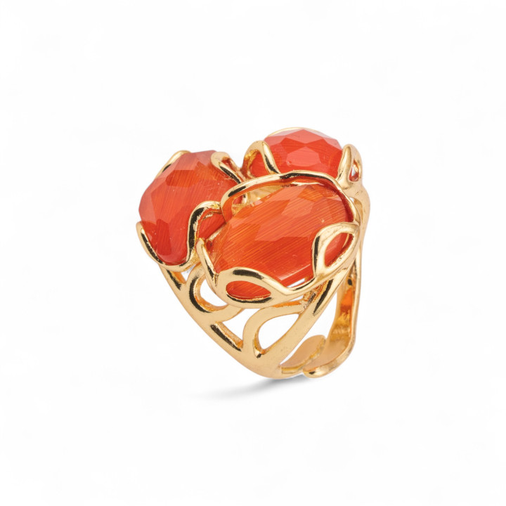 Bague Bronze Avec Oeil de Chat 25x27mm Taille Ajustable Doré Orange