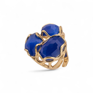 Anello Regolabile in Bronzo Dorato Collezione Aurora-S con Anello Di Bronzo Collezione AURORA 25x27mm Con Occhio Di Gatto   Blu