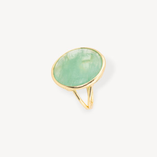 Bronze Ring With Natural Stone Set Smooth Round 26mm Golden Green Fluorite