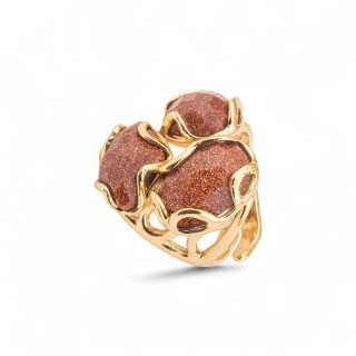 Bague en bronze avec pierres naturelles 25x27mm, taille réglable, pierre de sable dorée dorée