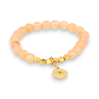 Armband aus Halbedelsteinen und Messinganhängern mit orangefarbenen Jadezirkonen