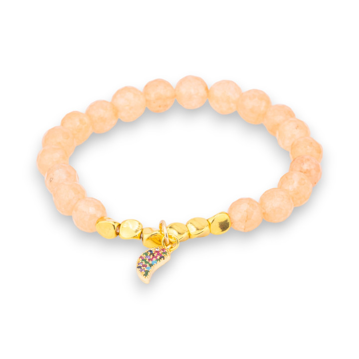 Pulsera De Piedras Semipreciosas Y Charms De Latón Con Circonitas De Jade Naranja