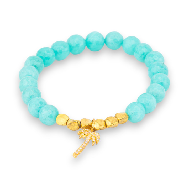 Pulsera de piedras semipreciosas y charms de latón con circonitas de jade turquesa