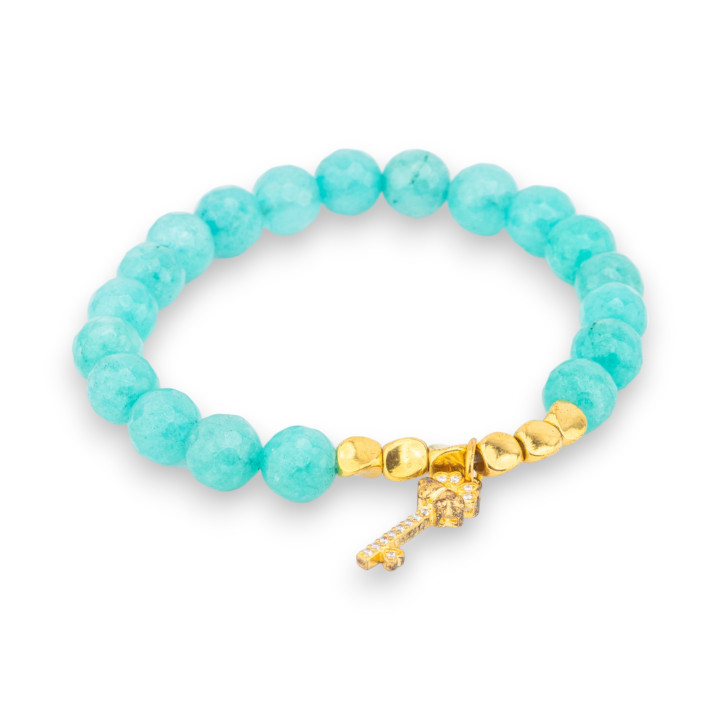 Bracelet de pierres semi-précieuses et charms en laiton avec zircons de jade turquoise