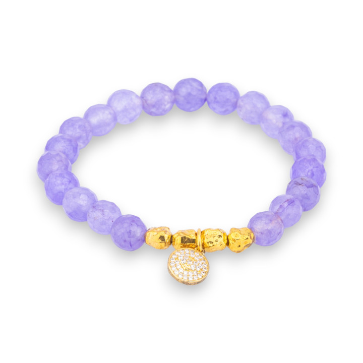 Pulsera De Piedras Semipreciosas Y Charms De Latón Con Circonitas De Jade Morado
