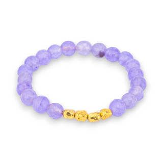 Armband aus Halbedelsteinen und Messinganhängern mit Zirkonen, lila Jade, getrommeltes Nugget