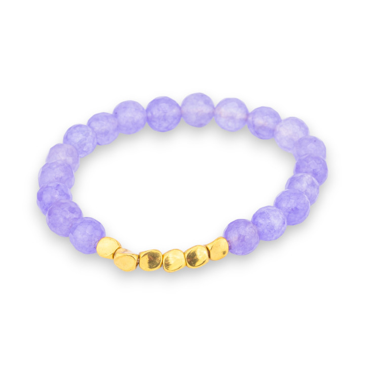 Bracelet de pierres semi-précieuses et charms en laiton avec zircon cubique, jade violet et pépite ondulée