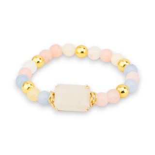 Bracelet élastique en pierres semi-précieuses 08mm avec hématite et cabochon central en cristal 15x20mm multicolore