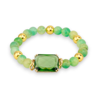 Bracciale Elastico Di Pietra Dure  8mm Con Ematite E Centrale Cabochon Di Cristallo 15x20mm Verde Floreale