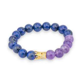 Bracelet Élastique De Pierres Semi-précieuses 10mm Avec Bronze Central Avec Lapis Lazuli Et Améthyste
