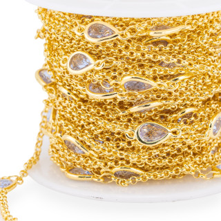 Brass Rosary Chain With Cat's Eye Cabochon Drop 6x8mm And Rolo' Chain 10mt Ice