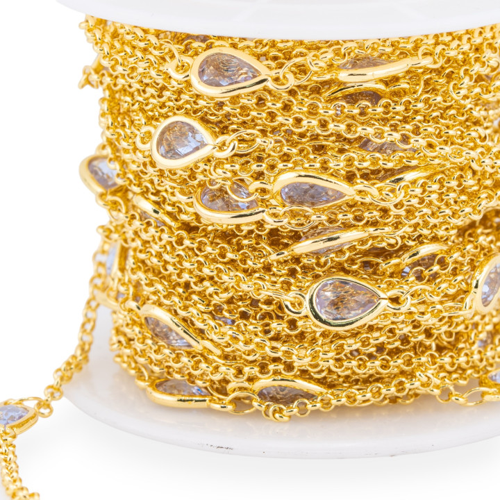 Μπρούτζινο Ροζάριο Αλυσίδα με Cat's Eye Cabochon Drop 6x8mm και Rolo' Chain 10mt Ice