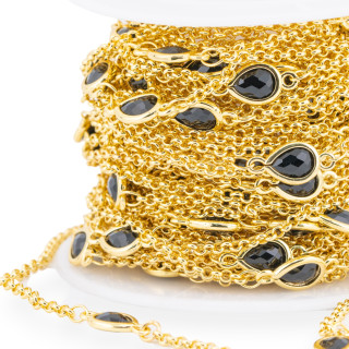 Μπρούτζινο Ροζάριο Αλυσίδα με Cat's Eye Cabochon Drop 6x8mm και Rolo Chain 10m Μαύρη