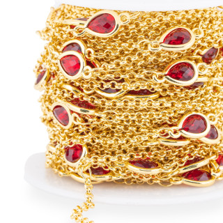 Cadena De Rosario De Latón Con Cabujón Ojo De Gato 6x8mm Y Cadena Rolo 10m Rojo