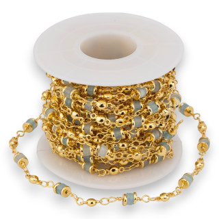 Brass Rosary Chain With Semi-precious Stones Rondelle 5mm 5 Meters Amazonite