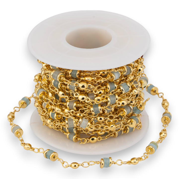 Chaîne Chapelet En Laiton Avec Pierres Semi-précieuses Rondelle 5mm 5 Mètres Amazonite