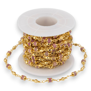 Cadena Rosario De Latón Con Piedras Semipreciosas Rondelle 5mm 5 Metros Rodonita