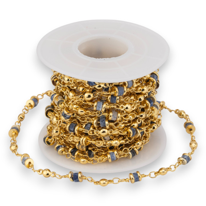 Catena Rosario Di Ottone Con Pietre Dure Rondelle 5mm 5 Metri Sodalite