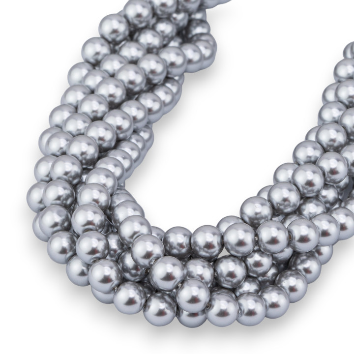 Mallorca Beads with Smooth Round Glass Core 06mm Silver Grey