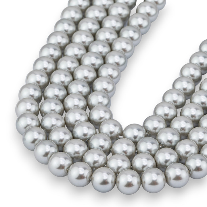 Mallorca Beads with Smooth Round Glass Core 08mm Silver Grey
