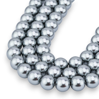 Perles de Majorque avec noyau de verre rond lisse 10 mm gris