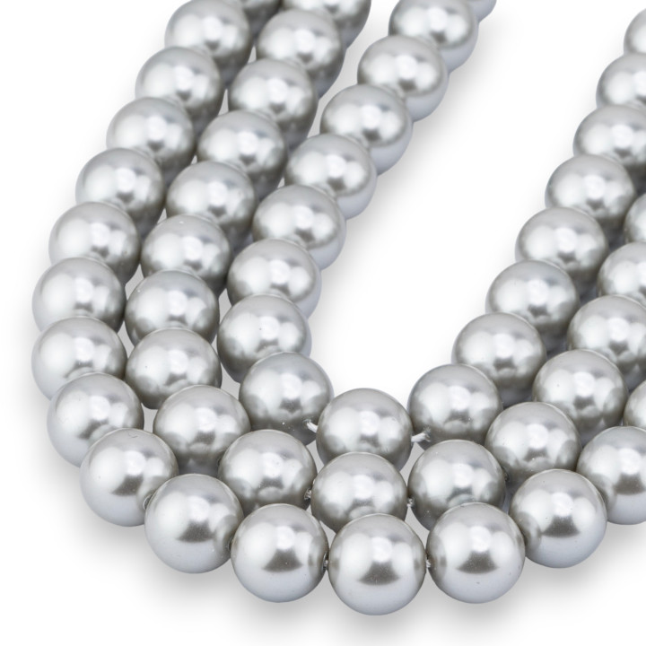 Perles de Majorque avec noyau de verre rond lisse 10 mm gris argenté