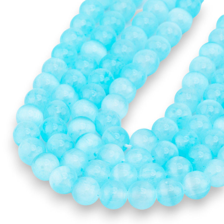 Sélénite Ronde Lisse 8mm Bleu Clair