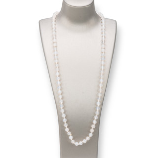 Collar Charlestón De Piedras Semipreciosas 08mm Anudadas 120cm Ágata Blanca