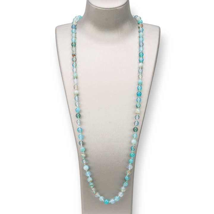 Charleston Necklace Of Semi-precious Stones 08mm Knotted 120cm Light Blue Agate