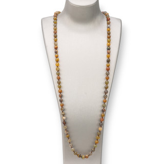 Collana Bijoux Charlestone Di Pietre Dure  8mm Annodate 120cm Agata Crash Marrone Mix