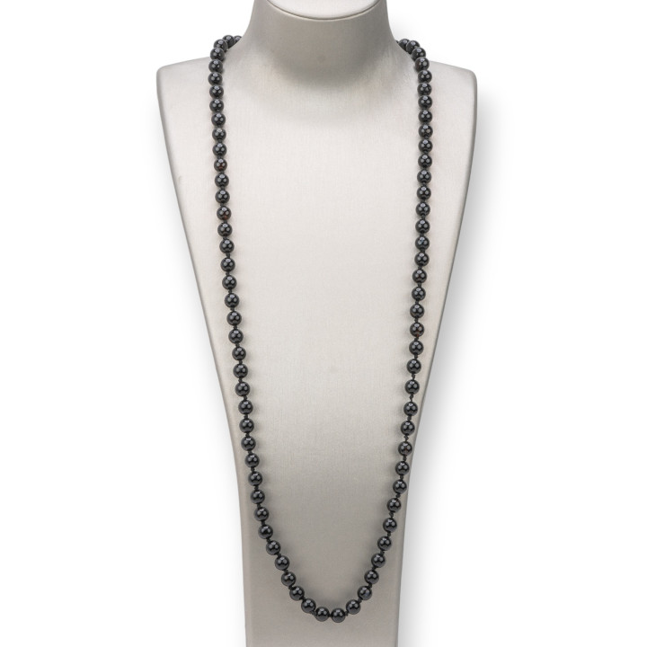 Collar Charlestón De Piedras Semipreciosas 08mm Anudado 120cm Ágata Negra