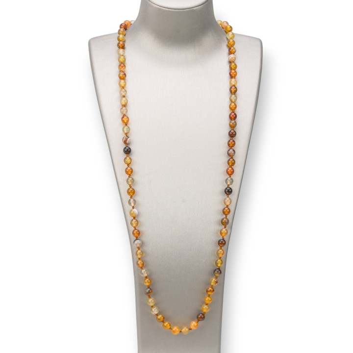 Collier Charleston De Pierres Semi-précieuses 08mm Nouée 120cm Agate Ocre Striée