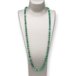 Collana Bijoux Charlestone Di Pietre Dure  8mm Annodate 120cm Agata Verde Striata