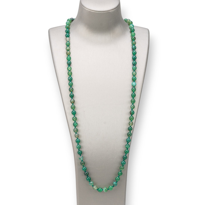Collar Charlestón De Piedras Semipreciosas 08mm Anudado 120cm Ágata Verde Rayada