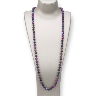 Collier Charleston De Pierres Semi-précieuses 08mm Nouée 120cm Agate Violette Rayée