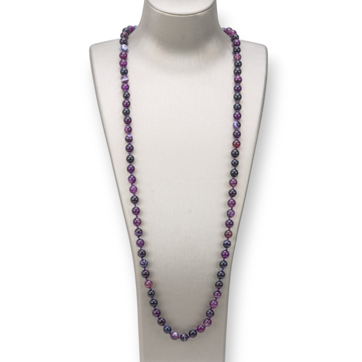 Collier Charleston De Pierres Semi-précieuses 08mm Nouée 120cm Agate Violette Rayée