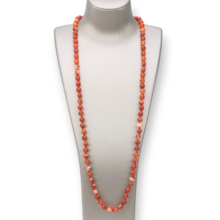 Charleston Collier De Pierres Semi-précieuses 08mm Noué 120cm Rayé Cornaline Rouge