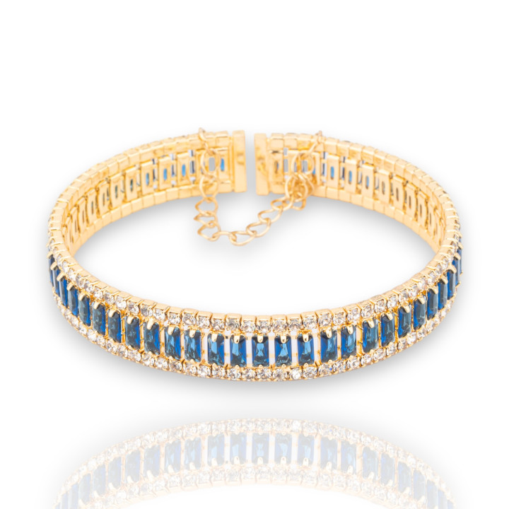 Halbstarre Bronzearmbänder mit blau-goldenen CZ-Kristallen