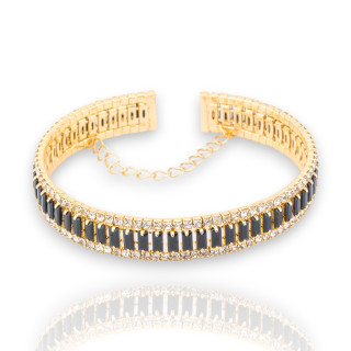 Semi-rigid Bronze Bracelets With Black Golden CZ Crystals