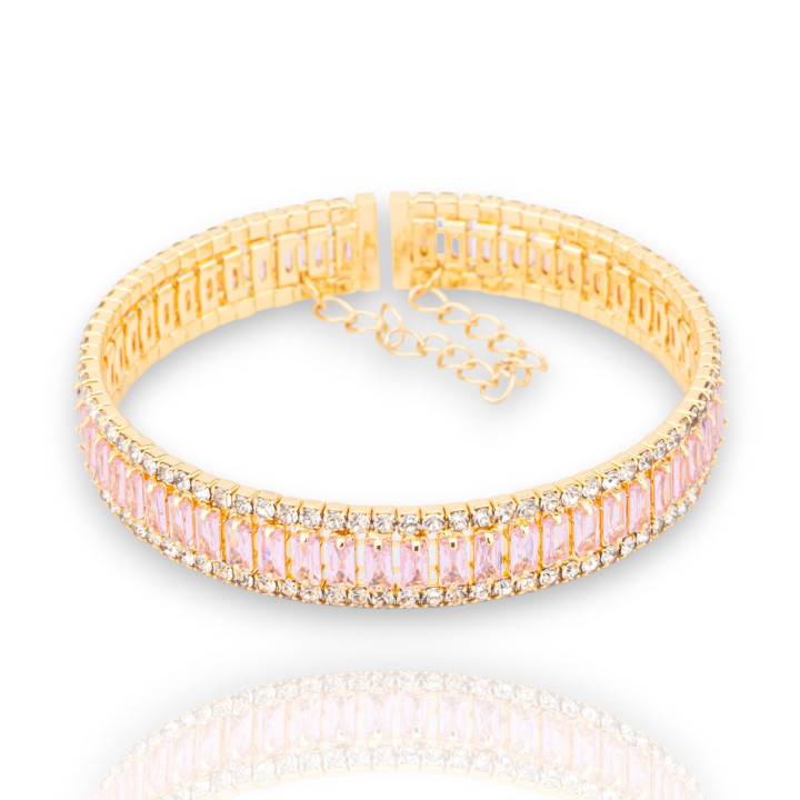 Semi-rigid Bronze Bracelets With Rose Gold CZ Crystals