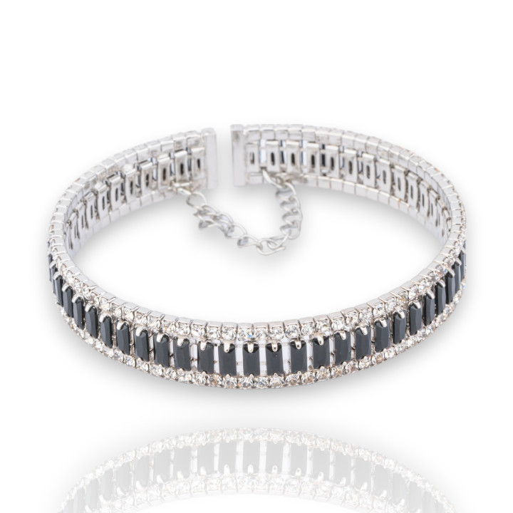 Bracelets semi-rigides en bronze avec cristaux CZ rhodiés noirs