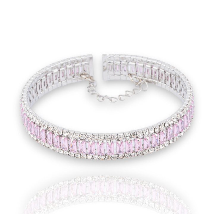 Pulseras semirrígidas de bronce con cristales CZ rodiados en rosa