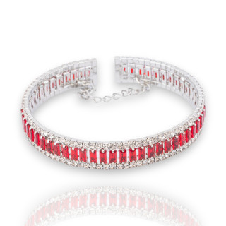 Bracelets semi-rigides en bronze avec cristaux CZ plaqués rhodium rouge