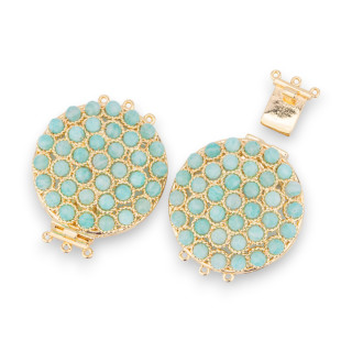Fermoir Bronze Avec Perles Reliées Sur Filigrane 30x40mm 3 Rangs 2pcs Amazonite Dorée