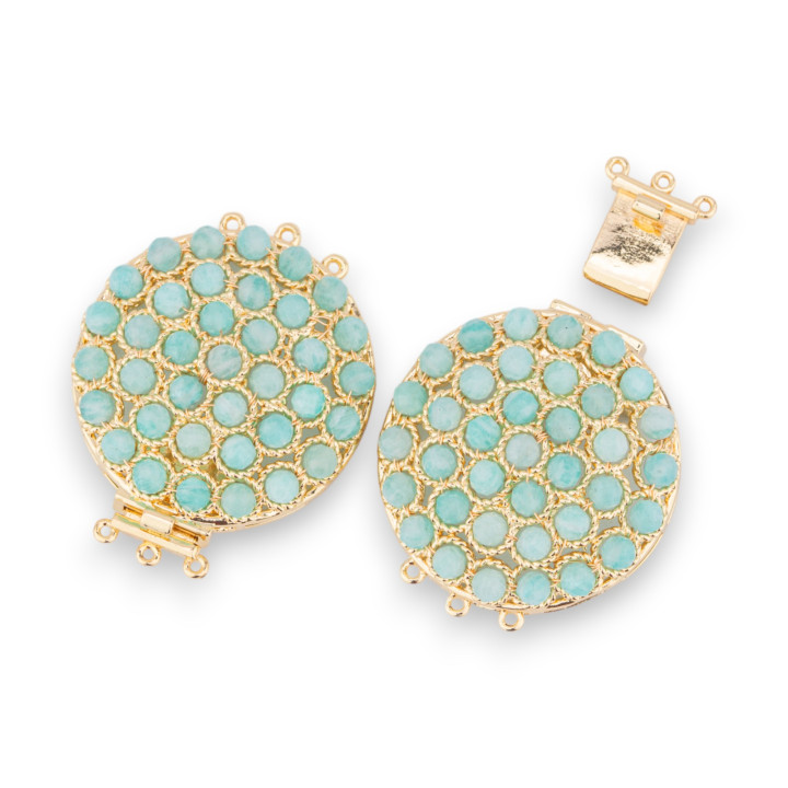 Bronze Clasp With Beads Linked On Filigree 30x40mm 3 Rows 2pcs Golden Amazonite