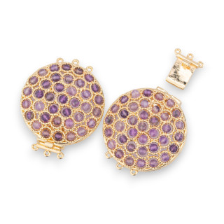 Bronze Clasp With Beads Linked On Filigree 30x40mm 3 Rows 2pcs Golden Amethyst