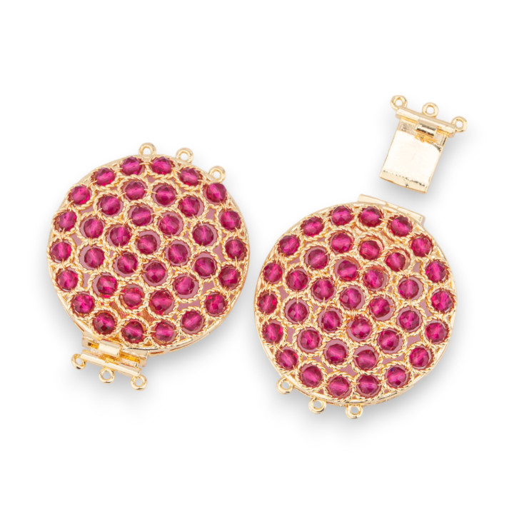 Bronze Clasp With Beads Linked On Filigree 30x40mm 3 Rows 2pcs Golden Ruby Crystal